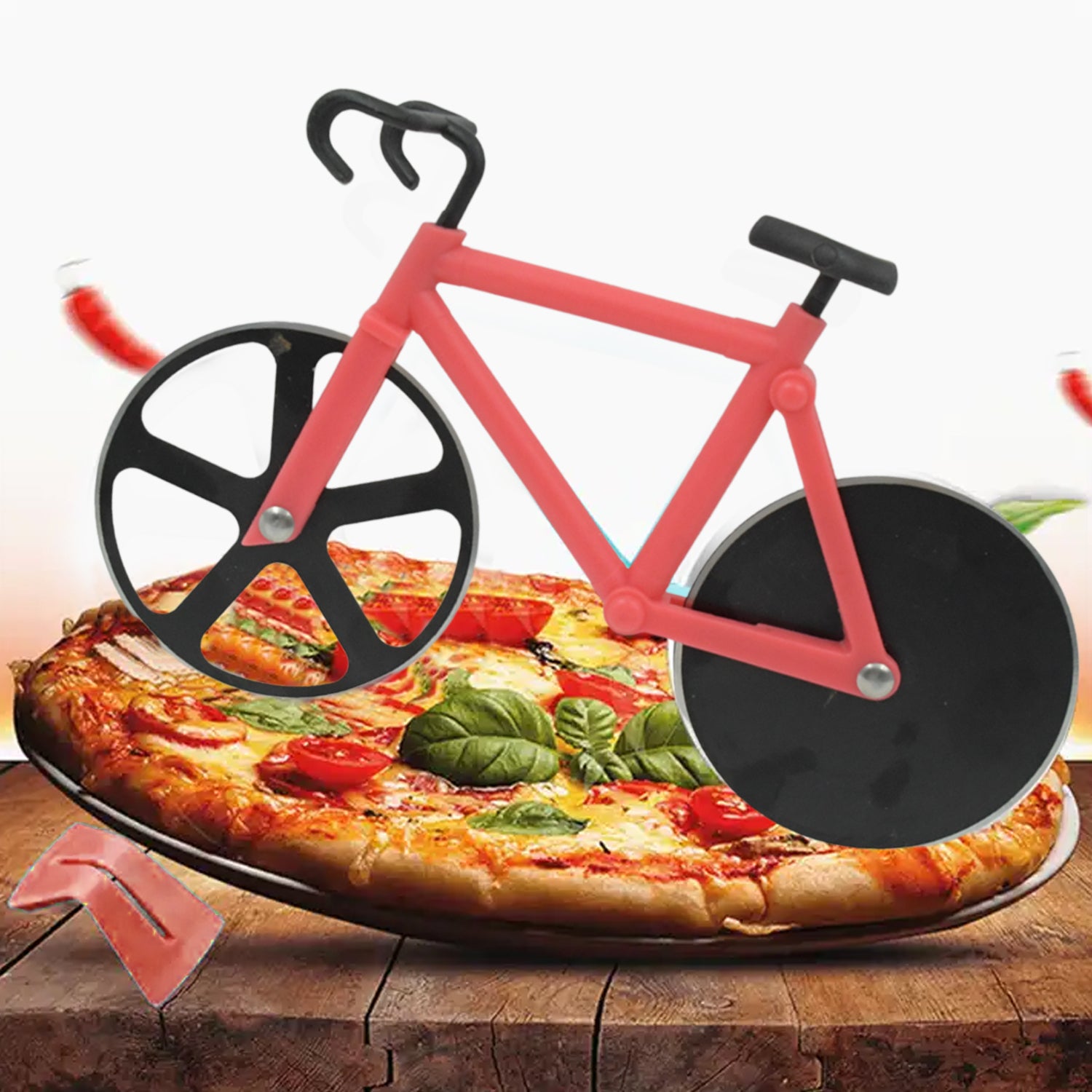 04_e0e7de25-fa8f-45e2-bd87-b2f415cbb777_1500x1500.jpg Bicycle Pizza Cutter (1 Pc): Stainless Steel, Unbreakable Handle - Image 1