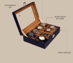 Presents Luxury Watch Box for Men & Women ?Lockable Leather Watch Organizer with Glass Lid, Soft Velvet Cushions, Premium Display & Storage Case for Watches -12 Slot Box (Blue) - Image 3