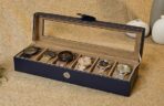 Presents Luxury Watch Box for Men & Women ?Lockable Leather Watch Organizer with Glass Lid, Soft Velvet Cushions, Premium Display & Storage Case for Watches -6 Slot Box (Blue) - Image 2