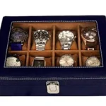 Presents Luxury Watch Box for Men & Women ?Lockable Leather Watch Organizer with Glass Lid, Soft Velvet Cushions, Premium Display & Storage Case for Watches -12 Slot Box (Blue)
