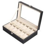 Presents Luxury Watch Box for Men & Women ?Lockable Leather Watch Organizer with Glass Lid, Soft Velvet Cushions, Premium Display & Storage Case for Watches -12 Slot Box (Black) - Image 3