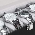 Presents Luxury Watch Box for Men & Women ?Lockable Leather Watch Organizer with Glass Lid, Soft Velvet Cushions, Premium Display & Storage Case for Watches -6 Slot Box (Black) - Image 6