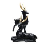 Set of 2 - Black Lucky Deer Handicraft Resin Animal Showpiece for Home & Office Decor - Elegant Black Sculptures - Sitting & Standing Figurines Decor Accent