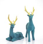 Set of 2 - Blue Lucky Deer Handicraft Resin Animal Showpiece for Home & Office Decor - Elegant Black Sculptures - Sitting & Standing Figurines Decor Accent