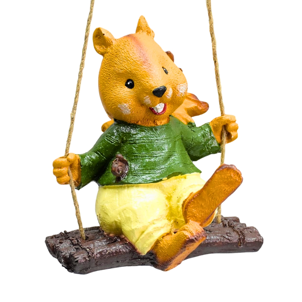 FF1.jpg Cute Squirrel Garden Statue on Swing | Hanging Resin Animal Figurine for Patio, Tree, Yard, Balcony Decor | Outdoor & Indoor - Image 1