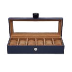 Presents Luxury Watch Box for Men & Women ?Lockable Leather Watch Organizer with Glass Lid, Soft Velvet Cushions, Premium Display & Storage Case for Watches -6 Slot Box (Blue)