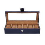 Presents Luxury Watch Box for Men & Women ?Lockable Leather Watch Organizer with Glass Lid, Soft Velvet Cushions, Premium Display & Storage Case for Watches -6 Slot Box (Blue)
